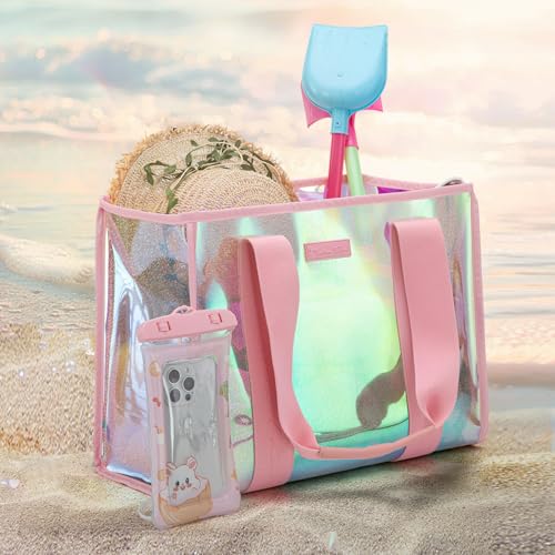 Milan Chiva Large Beach Tote Bag for Women Waterproof Sandproof Iridescent Clear Tote3