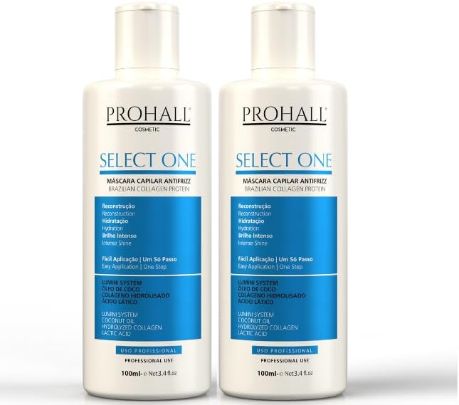 Brazilian Keratin Hair Treatment Blowout Complex Formaldehyde Free-PROHALL SELECT ONE 3.4oz (Pack of 2)-Keratina Queratina Brasileña Para Alisar el Pelo Sin Formol-Protein Hair Treatment