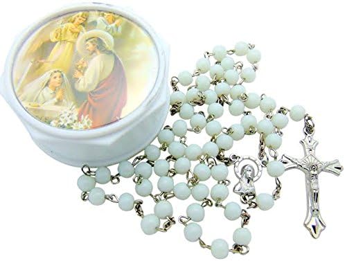 Girls First Communion White Bead Rosary with Gift Case Box