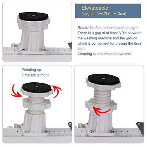Washing Machine Stand sanyi Multi-functional Movable Adjustable Base Mobile Roller with 4×2 Locking Rubber Swivel Wheels and 4 Strong Feet for Washing Machine, Dryer and Refrigerator