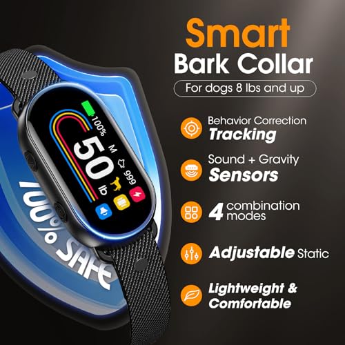 Dog Bark Collar for Small Medium Large Dogs 10-100lbs, Automatic Bark Device with Anti-False Trigger & Bark Count Tracking, 4 Training Modes and 8 Sensitivity to Effectively Stop Barking, Black - Image 3