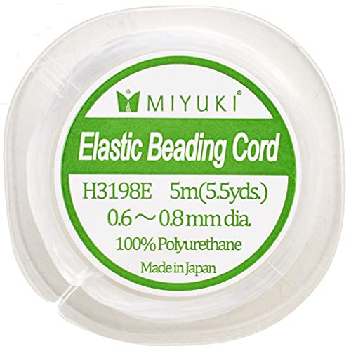 Miyuki Cordón elástico para cuentas de 5 m, color blanco, aproximadamente 0,6 mm a 0,8 mm, utilizado para hacer joyas, artes y manualidades, ganchillo y tejido de tela
