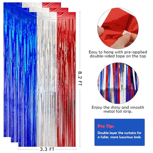 Image of OHOME 4th of July Decorations - American Flag Backdrop Streamers | Patriotic Memorial Day Decor for Indoor Outdoor Outside - 250th Anniversary Fourth of July Accessories Party Favors,2 Pack