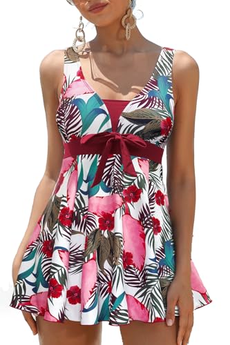 SHEKINI Damen Einteiliger Badeanzug Niedriger Kragen Retro Baderock...