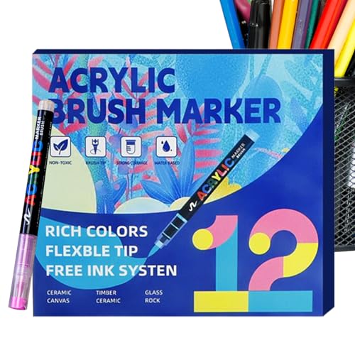 Marcadores de pincel acrílico | Suministros educativos multicolores, bolígrafos de pintura acrílica | para adultos de Acción de Gracias Escuela Oficinas Decoraciones Artesanía Cumpleaños