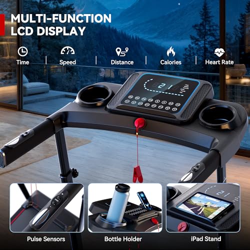 Image of 8.7MPH Auto Incline Treadmill for Running and Walking, 3.5HP Quiet BLDC Treadmills for Home with Double Deck Technology, 350 lbs Weight Capacity, APP, Heart Rate, Black(L)