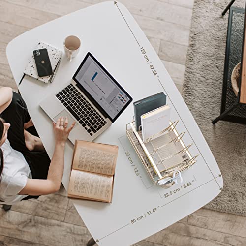 Rocdeer Desk Organizers And Accessories - Double Tray And 5 Upright Sections, Gold Office Supplies Desk Organizer With Drawer, File Office Organization With Binder Clips, Gold #TOP7