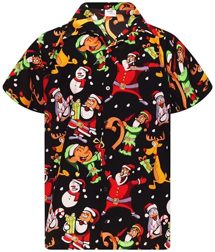 KING KAMEHA Rolig jultröja för män, hawaii-skjorta, skjorta med jultryck, kortärmad skjorta med knappar, avslappnad skjorta, XL
