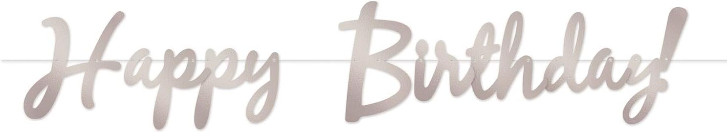 Beistle Birthday Decorations Birthday Party Supplies, Silver Foil Happy Birthday Streamers 9 Inch x 5 Feet, Pack of 12