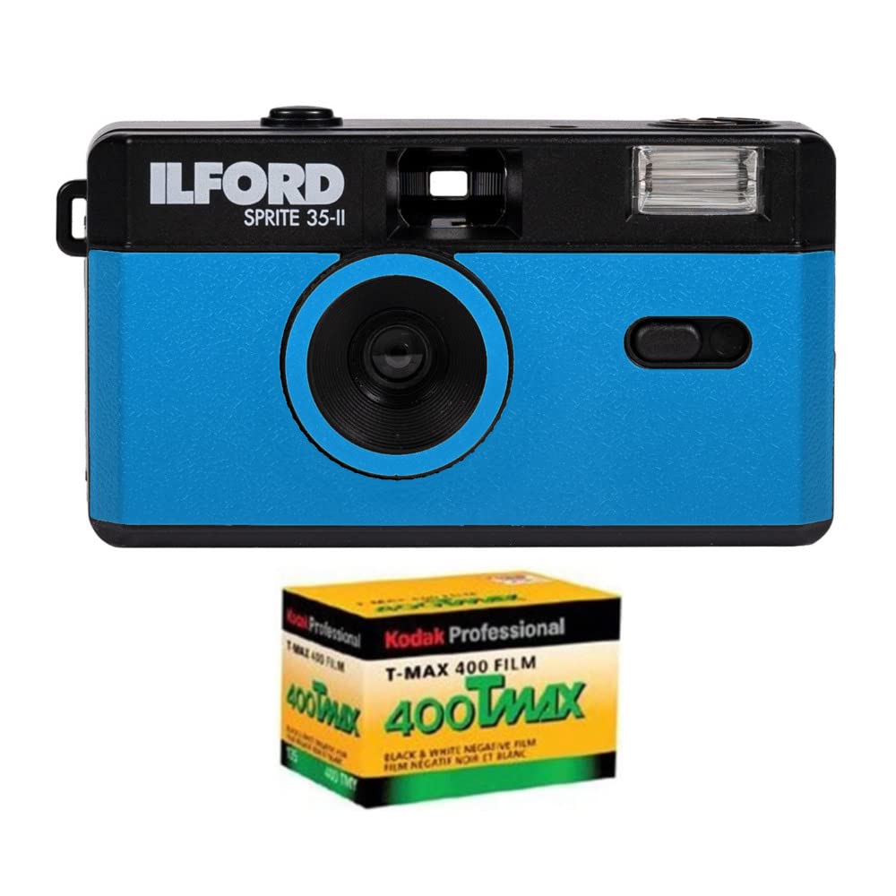 Ilford Sprite 35-II Reusable/Reloadable 35mm Analog Film Camera (Blue and Black) with Kodak Professi
