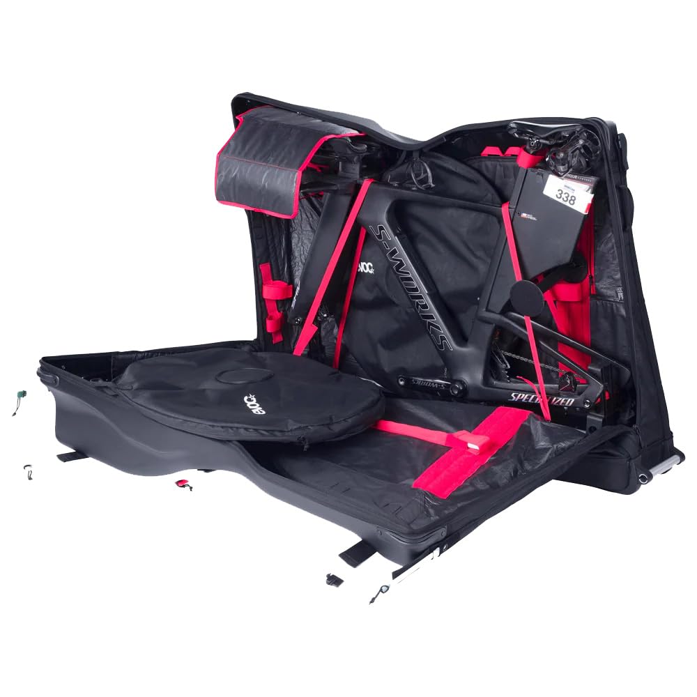 EVOC ROAD BIKE BAG PRO Walizka rowerowa (składana torba transportowa na rowery szosowe i triathlonowe, bez kokpitu i siodełka, CLIP-ON WHEEL 3.0, maks. rozstaw osi 112 cm, z BIKE STAND PRO)