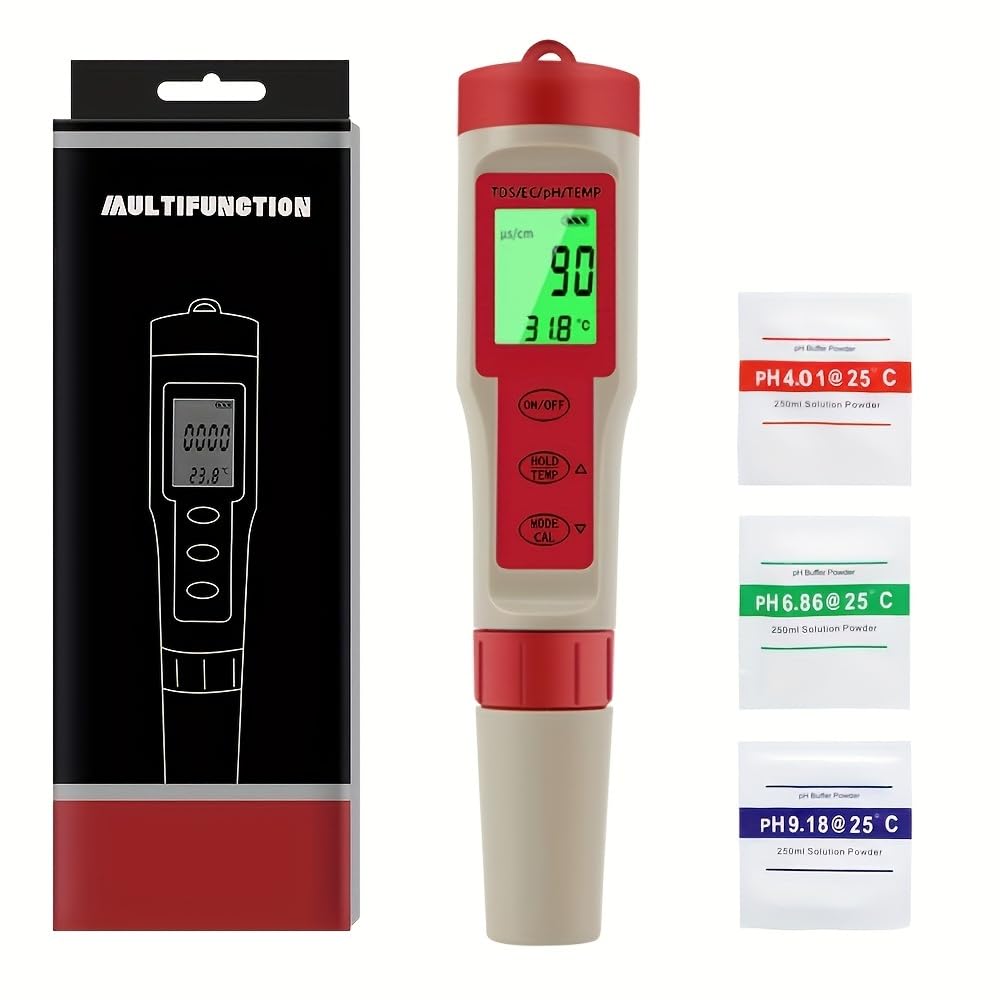 Upgrade 4 in 1 Digital Pool Water Tester with pH/TDS/EC/Temp Function,LAMJAD Water Quality Tester Pen?0.01 High Accuracy?Digital PH Tester for Pools, Drinking Water Aquariums hydroponic Cooking.