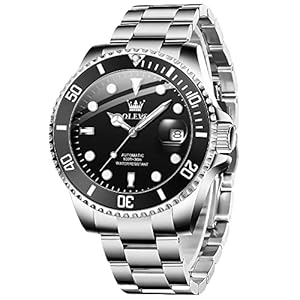 OLEVS Automatic Watch for Men, Big Face Business Casual Men’s Self Winding Watch with Date, Classic Rotatable Bezel Luminous Waterproof Dress Watch for Men, Stainless Steel Band