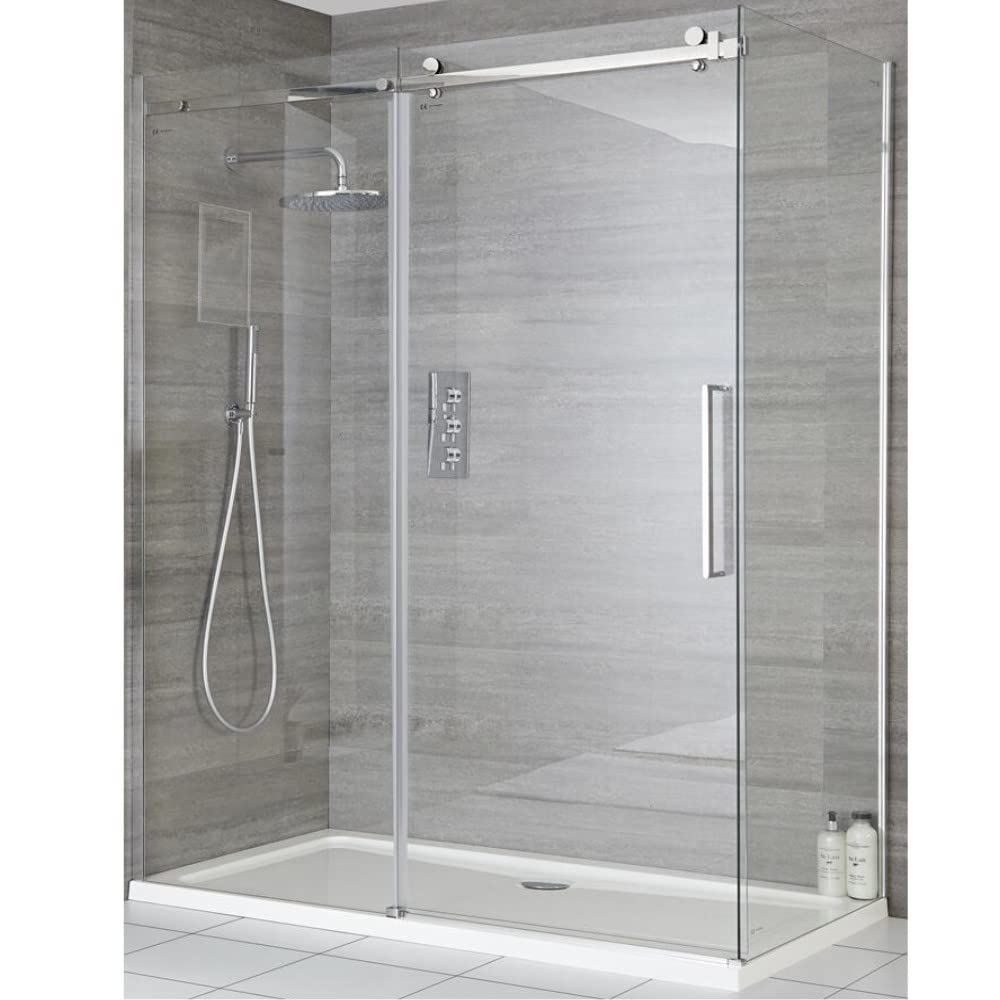 Milano Portland 1200mm Chrome Reversible Frameless Sliding Shower Enclosure Door 800mm Side Panel