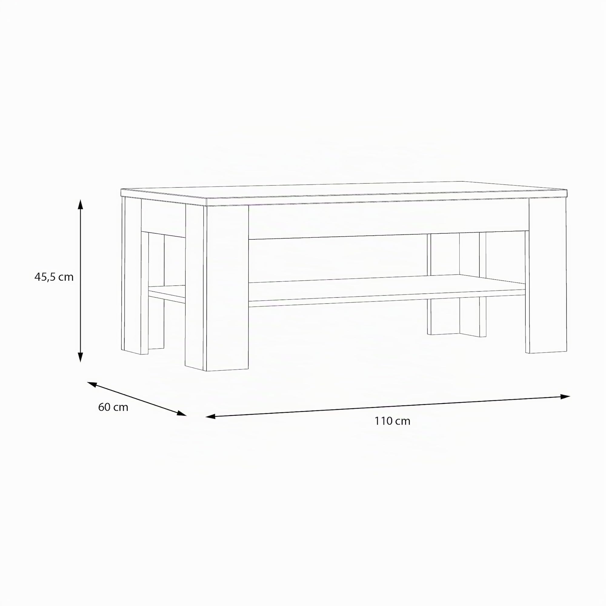 Forte Lewisville Couchtisch 110, moderner Sofatisch mit Ablagefach, Holzwerkstoff, Wohnzimmer, Secret Grey | Valenica Eiche Holzdekor, 110 cm breit x 45,5 cm hoch x 60 cm tief