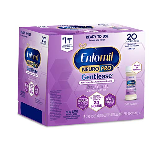 Enfamil NeuroPro Gentlease Ready to Use Baby Formula, Brain and Immune Support with DHA, Clinically Proven to Reduce Fusiness, Gas, Crying in 24 Hours, Non-GMO, 2 Fl Oz Nursette Bottles (6 count)