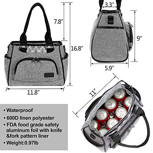 Amhoo Reusable Lunch Bag For Women Waterproof Cooler Insulated Box Picnic Women Top Handle Satchel Handbags Stylish Adult 10L Tote Work School Ykk Zipper Gray #TOP3