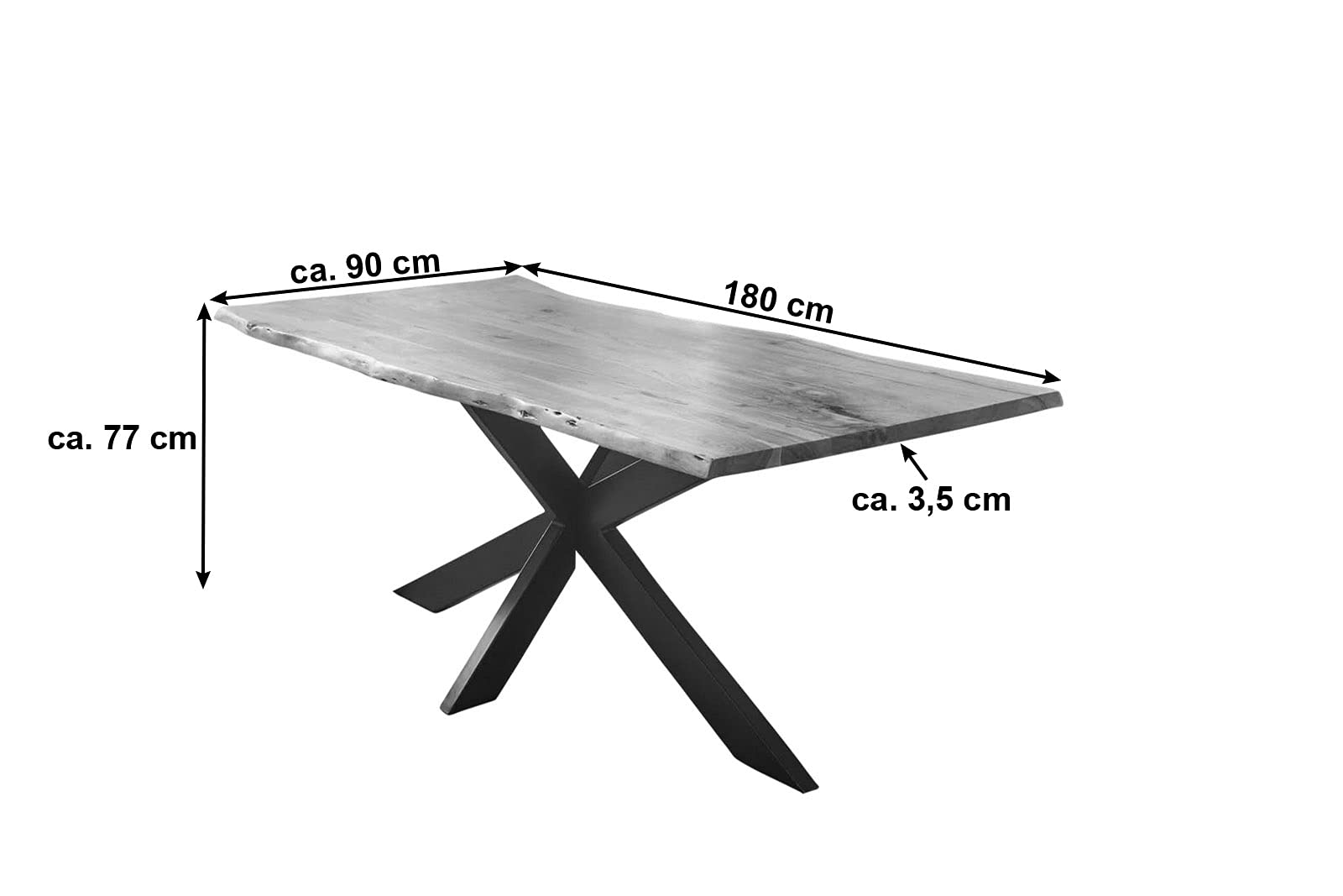 SAM Esstisch Salerno 180x90 cm Akazie Natur Baumkante Spider schwarz