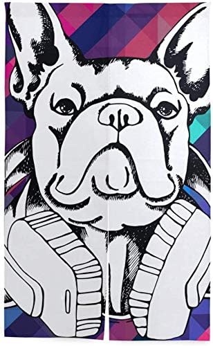 Amazon 暖簾 オーダー 安い 85x150cm フレンチブルドッグベクトルイラストカードポスター おしゃれ 目隠し和風 スリットカーテンリビング階段や玄間の 暖簾 間仕切り 玄関 年中使用 カッコいいのれん 暖簾 譜 のれん 生地 厚め のれん オンライン通販