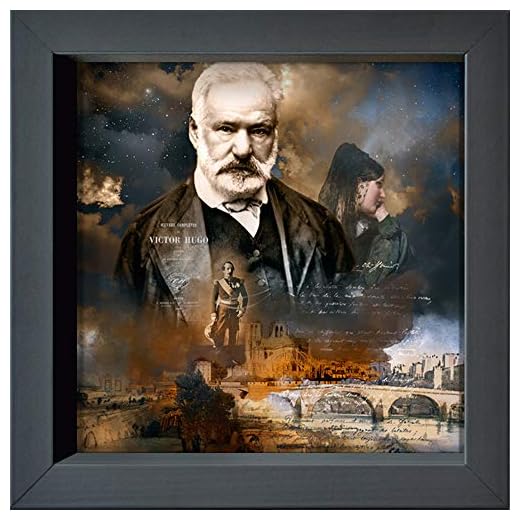 Internationellt grafiskt inramat vykort – Sanchez, André – ''Victor Hugo'' – 16 x 16 cm – antracitfärgad ram