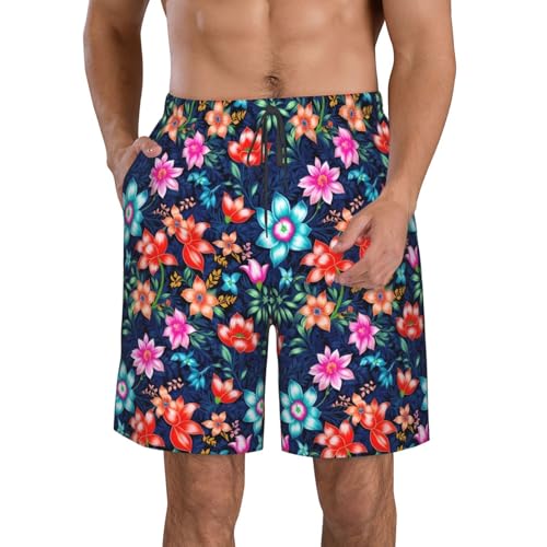 Floral Blue Print Stylish Beach Shorts Swim Trunks Lightweight Breathable Summer Outdoor Activities