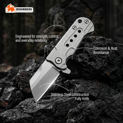 Image of BISONBERG Mini Pocket Folding Utility Knife, Stainless Steel Small Cleaver Blade with Pocket Clip