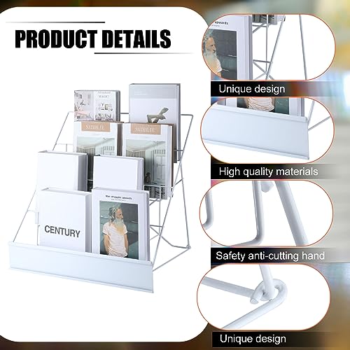 Sintuff Book Display Rack 4 Tier Comic Wire Book Display Rack 18" White Tabletop CD Magazine Retail Countertop Metal Racks for Display Library Classroom Picture Literature - Image 5