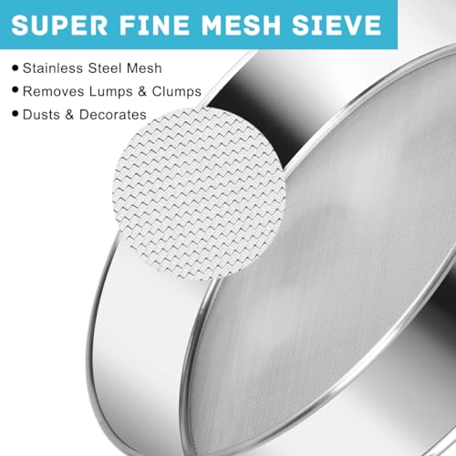 Flour Sieve Stainless Steel Round Flour Sifter Kitchen Sieve Fine Mesh for Baking Powder Cakes 6 Inch 60 Mesh - Image 4