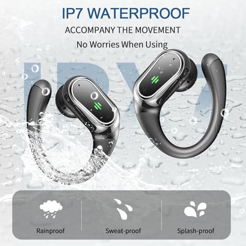 Image of Wireless Earbuds, 2026 Bluetooth 5.4 Headphones Sport, 60Hrs HiFi Stereo Deep Bass Over-Ear buds with ENC Noise Cancelling Mic, IP7 Waterproof & LED Display Earphones with Earhooks for Workout /Running
