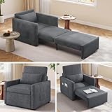 Ahomly 3 in 1 Pull Out Sleeper Chair, 75.2' Long Convertible Sofa Bed for Adults, Corduroy Armchair Chair Bed & Single Sleeper with Pillow for Dorm/Bedroom, Dark Grey (Dark Grey)