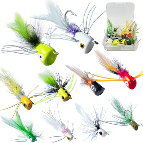 12 Pcs Fly Fishing Popper Flies Assortment Kit, Fly Fishing Popper...