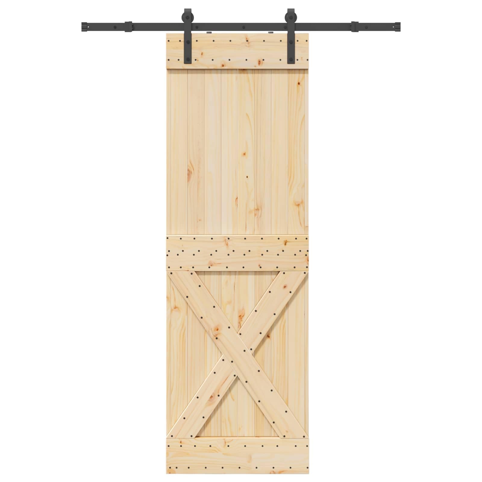 Puerta corredera NARVIK de madera de pino y acero, 70 x 210 cm, para vivienda, sistema de puerta corredera, incluye carril
