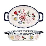 Bicuzat Plat de cuisson en céramique avec poignées pour lasagnes et lasagnes, motif coccinelle, style vintage, avec poignées pour four à table - 1 pièce - A-Ovale - Petit