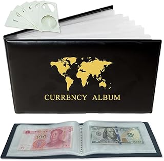 Paper Money World Currency Collection Album Book Binder,40 Pockets Dollar Holders Sleeves for Protector/Collector (Large Currency Album Binder)