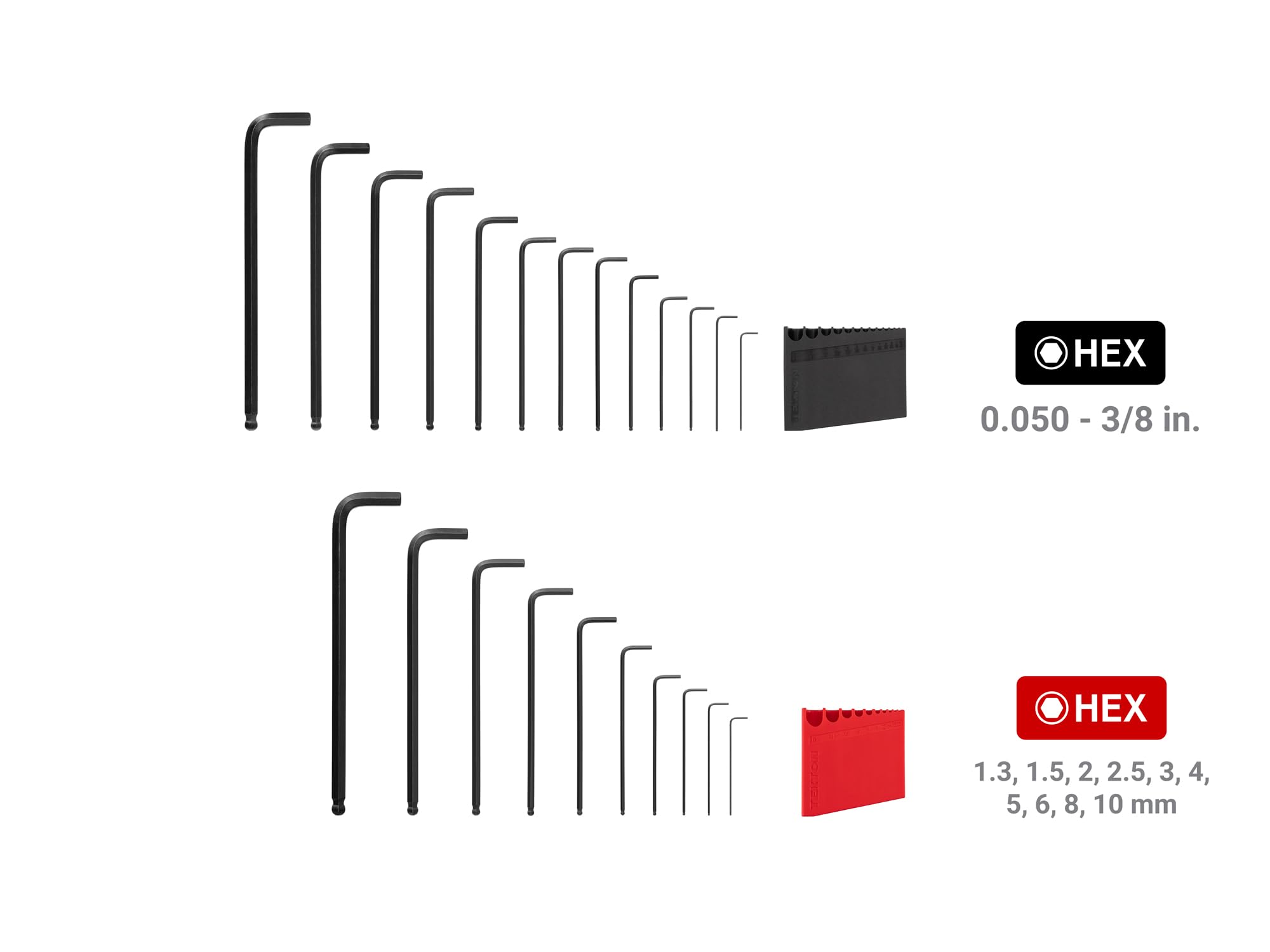 TEKTON KLX91304 Zestaw kluczy sześciokątnych z końcówką kulową z uchwytem, 23-częściowy (0,050-3/20.3 cm, 1.3-10 mm) | KLX91304