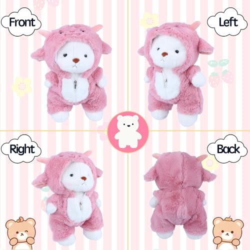 Image of Teddy Bear Plush Figure Toys, Teddy Bears Stuffed Animals with Movable Legs Hoodie, 13'' Kawaii Emotional Support Plush Toys with Pink Lamb Clothes Soft Stuffed Bear Gift for Kids Toddlers Girls