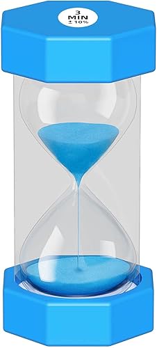 YLTIMER Temporizador de arena de 3 minutos para niños, reloj de arena octágono irrompible, reloj de arena de plástico de 3 minutos, reloj de arena