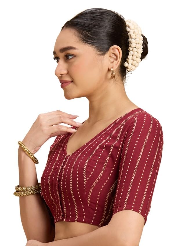 studio shringaar Women's Cotton Chennai Handloom Dobby Stretchable (Smocked) Readymade Saree Blouse-picture-22