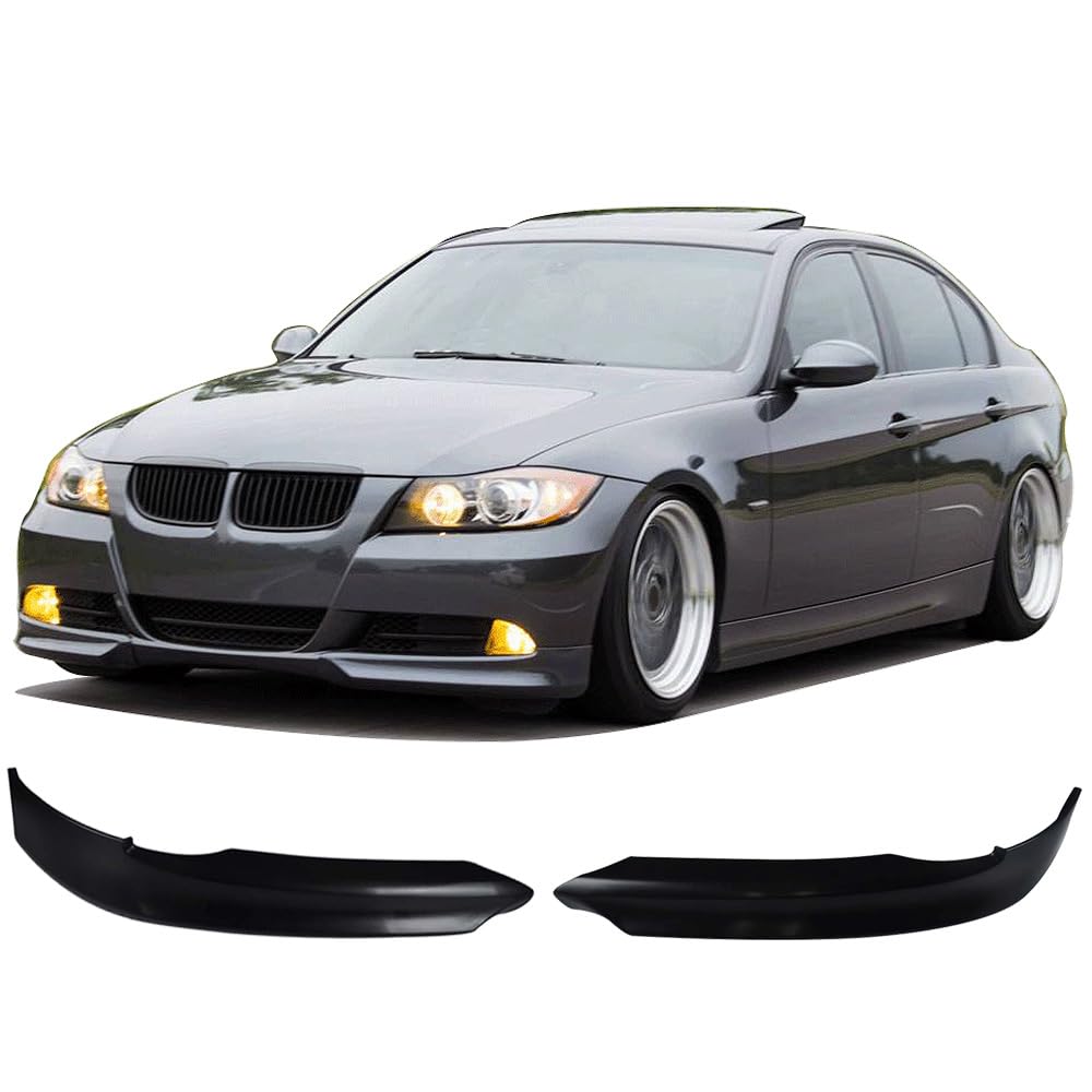 Front Bumper Lip Compatible with 2005-2008 BMW E90, Factory Style Black PP Front Lip Finisher Under Chin Spoiler Add On by IKON MOTORSPORTS, 2006 2007