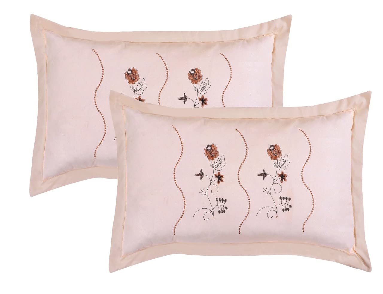 Fabzi Cotton Pillow Printed Cream Case (Pack of 2) (Standard__Cream)