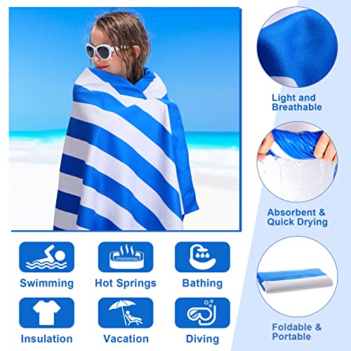 12 Pcs Microfiber Beach Towel Set Sand Free Beach Towel Bulk, 63 X 32 Inch Quick Dry Beach Towel, Extra Large Beach Pool Towels For Adults, Travel Camp Oversized Cabana Towel (Blue Striped) #TOP2
