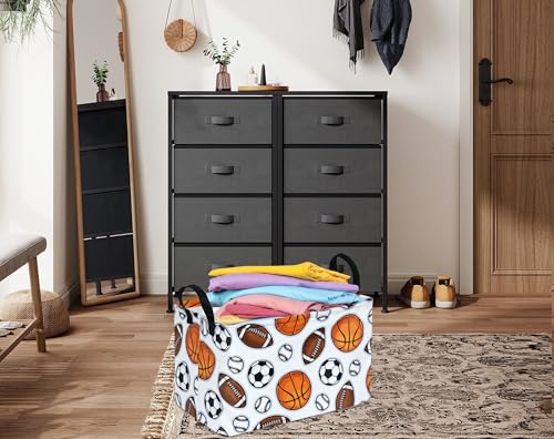 Image of Football Pattern Storage Basket Gift Laundry Bins Collapsible Storage Baskets Box Laundry Nursery Hamper for Home and Office Decoration with Handles