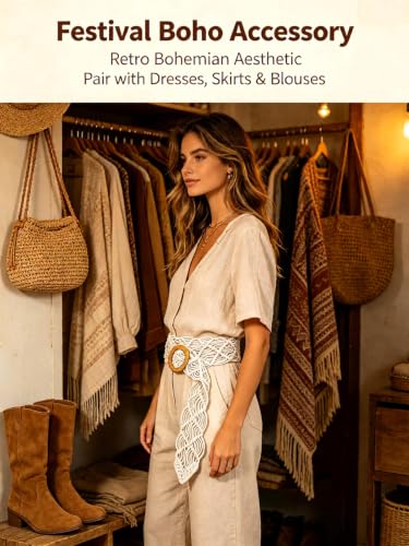 ChayWillow Bohemian Wide Woven Belt with Rattan Circle Buckle - image 7