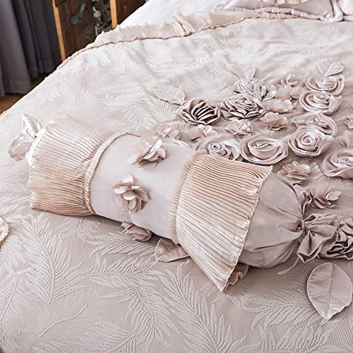 Tache Satin Silky Lustrous Floral Lace Ruffle Sweet Victorian Royal Glam Champagne Beige Down Alternative 6Pc Comforter Set - King #TOP7