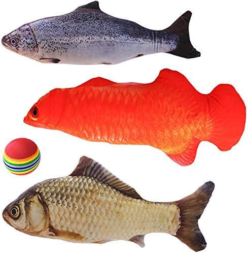 K KAIMORUI Catnip Fish 3 Pack Catnip Toys for Cats 3D Simulation Plush Fish Shape Realistic Cat Chew Toy Pillow Bite Kick Supplies for Cat Kitchen Kitty (7.8inches)