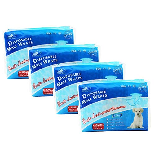 SENYEPETS Disposable Male Wraps Dog Diapers,12Pcs (48 Count-XS)