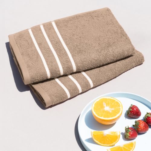Image of Sassoon Melrose 100% Cotton 2 Piece Hand Towel Set, 400 GSM, Light Taupe (40cmX60cm) - Highly Absorbent, Soft Material, Perfect for Daily Use