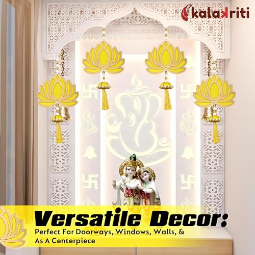 Kalakriti Lotus Hangings for Diwali Decoration| Floral Wall Hangings for Temple Decor | Pooja Room Items | Back Dropper | Haldi Mehandi Marriage (Yellow, Pack of 7)