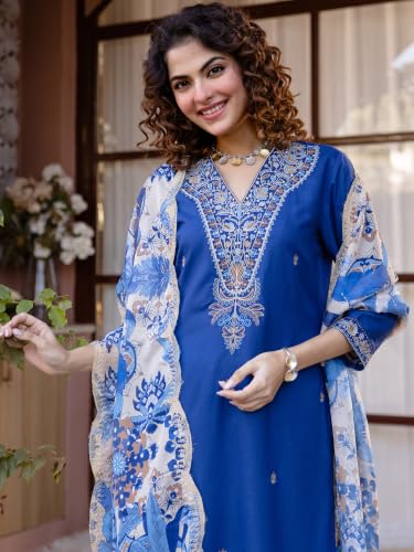 Image of INDO ERA Women's Rayon Viscose Rayon Embroidered Straight Kurta & Salwar with Dupatta Set