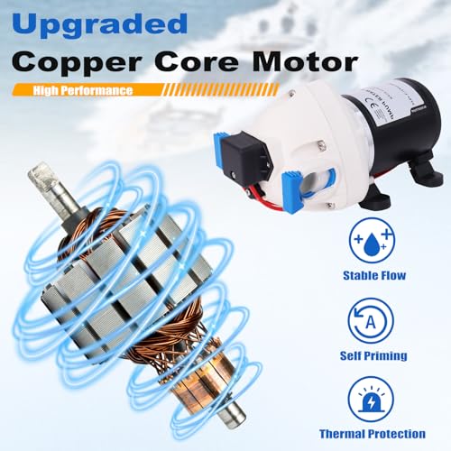 Image of Upgraded R3526144D RV Water Pump, 3.0 GPM 50-PSI 12V DC Triplex Diaphragm Self-Priming Water Pump with Strainer and Pressure Switch for RVs Boat Yacht Caravan (White)
